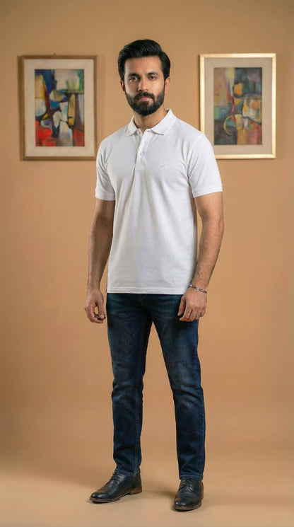 White Bio-Polished Soft Pique Polo